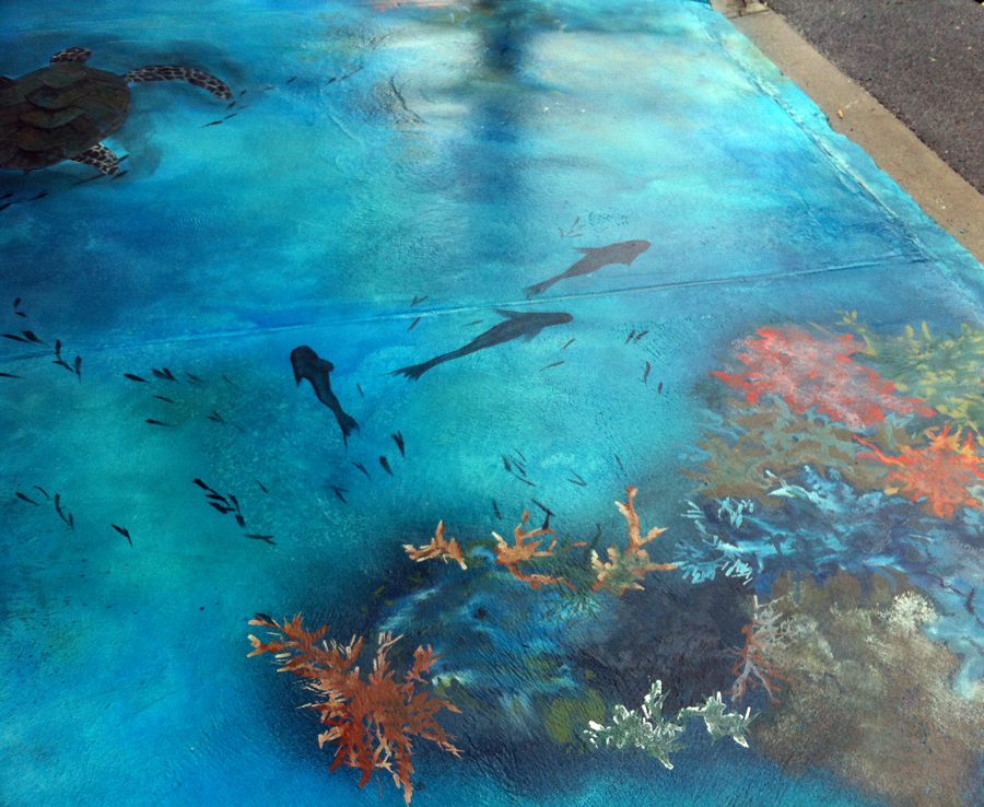 Decorative Concrete Mural On A Concrete Sidewalk