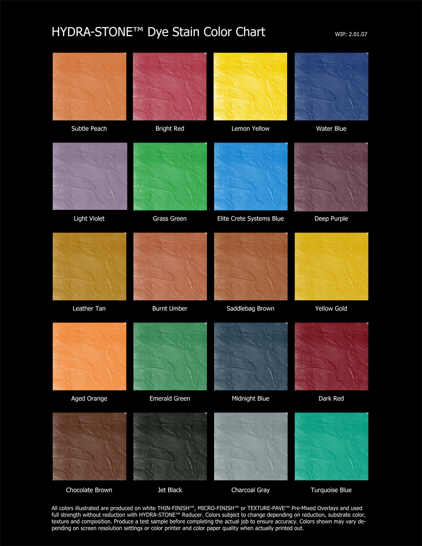 HYDRA-STONE™ Dye Stain Color Chart