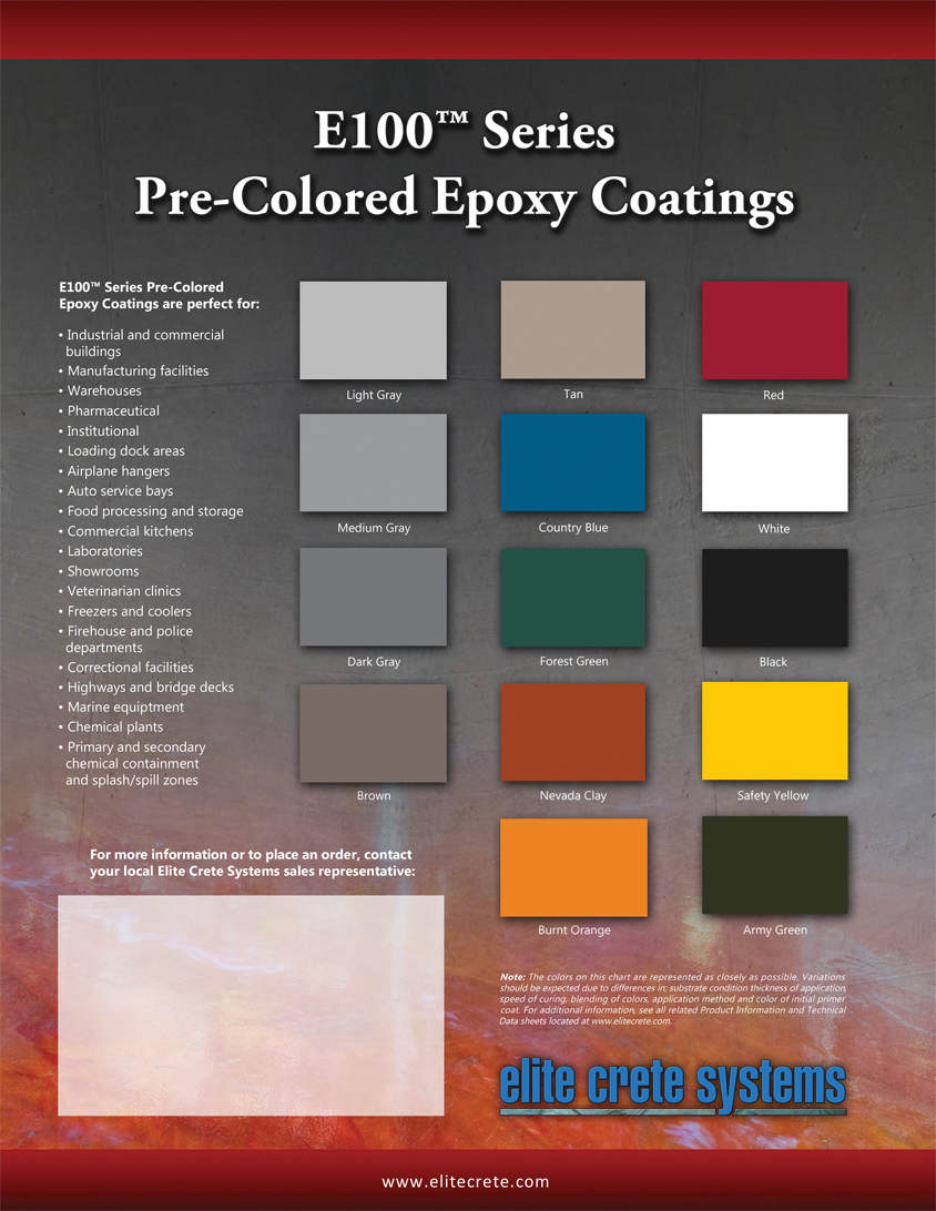 E100™ Series Pre-Colored Epoxy Coatings Chart